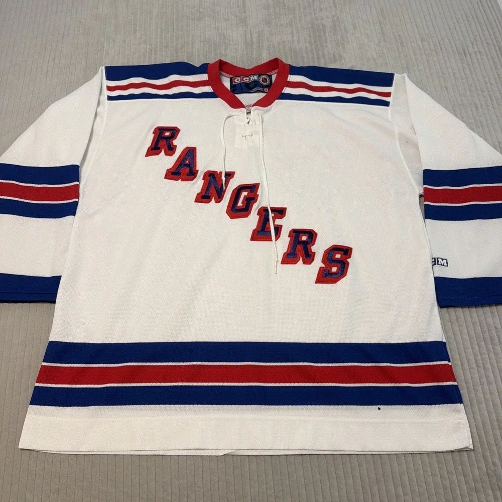Vintage CCM NY Rangers Hockey Jersey Mens XXL White Mesh Sportswear NHL